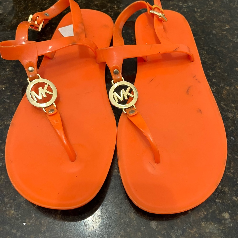 Michael Kors Vibrant Orange Sandals with Gold Accents